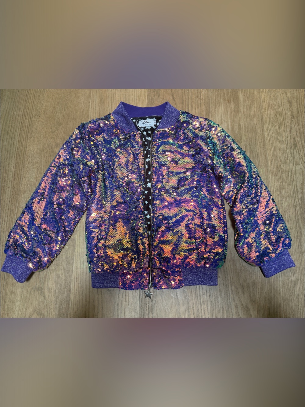 Lola + the boys Sparkling Reversible Sequin gold and Purple Kids Jacket